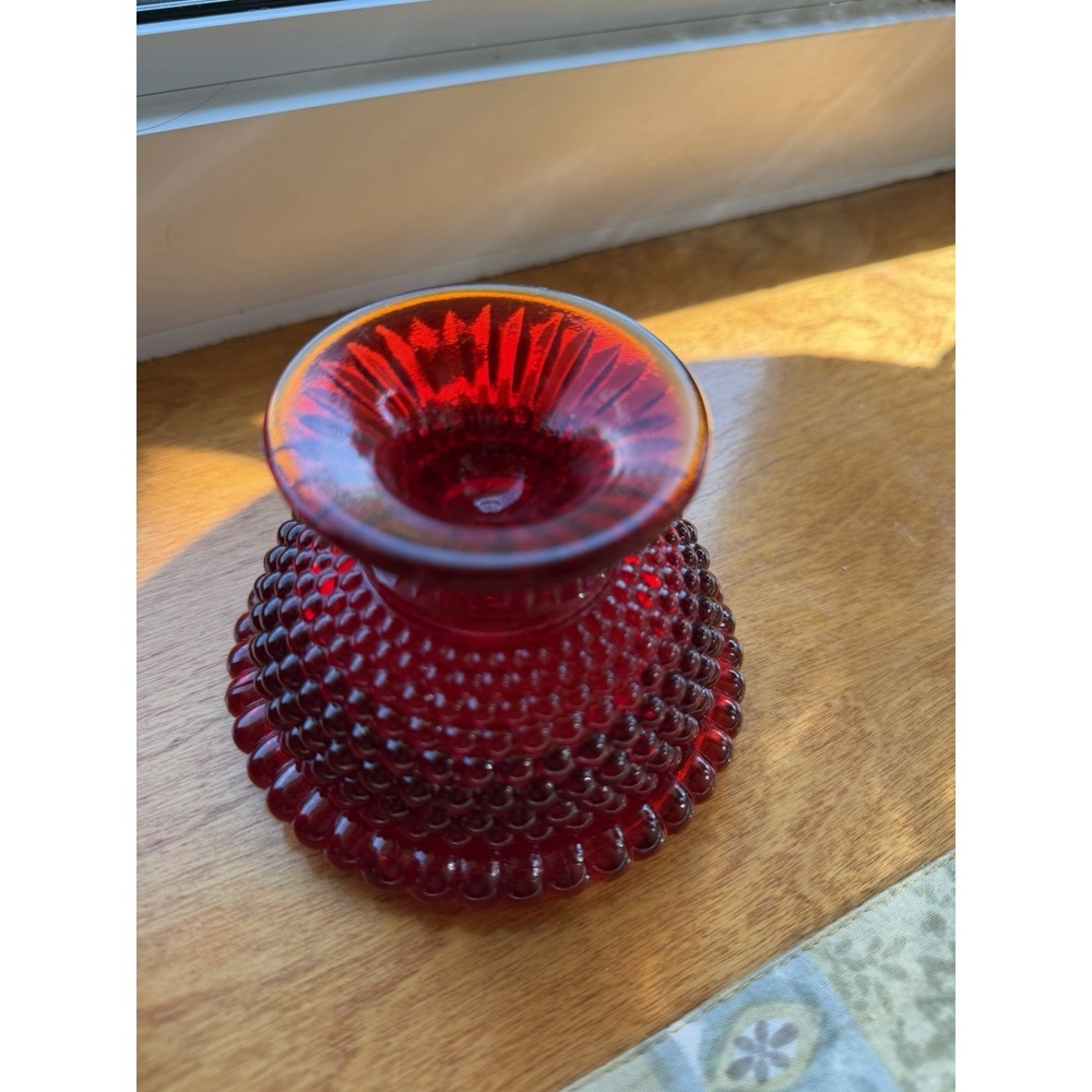 Rare Brooke Thousand Eye Ruby Red Amberina Fairy Lamp Cadmium Glow Complete VTG - Picture 7 of 15